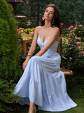 bow tie back cut out v-neck cami long dress#color_blue