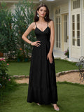 v-neck cut out bow tie back cami long dress#color_black