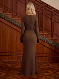 V-neck ruched knitted maxi dress - View 8 | WEUXS