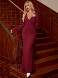 V-neck ruched knitted maxi dress - View 24 | WEUXS
