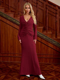 V-neck ruched knitted maxi dress - View 19 | WEUXS