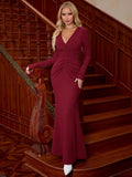 V-neck ruched knitted maxi dress - View 22 | WEUXS