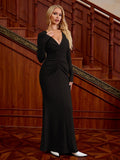 V-neck ruched knitted maxi dress - View 15 | WEUXS