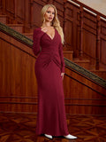 Ruched Twist V-Neck Bodycon Knitted Dress#color_red