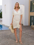 see through split v-neck beach dress#color_white