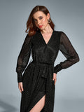 V-neck maxi dress with side split and ruched detail - View 6 | WEUXS