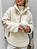 Contrast Sherpa Half Zip Pullover in milky white - View 6 | WEUXS