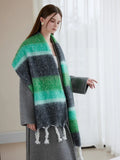 Oversized Monochrome Striped Tassel Shawl - View 12 | WEUXS