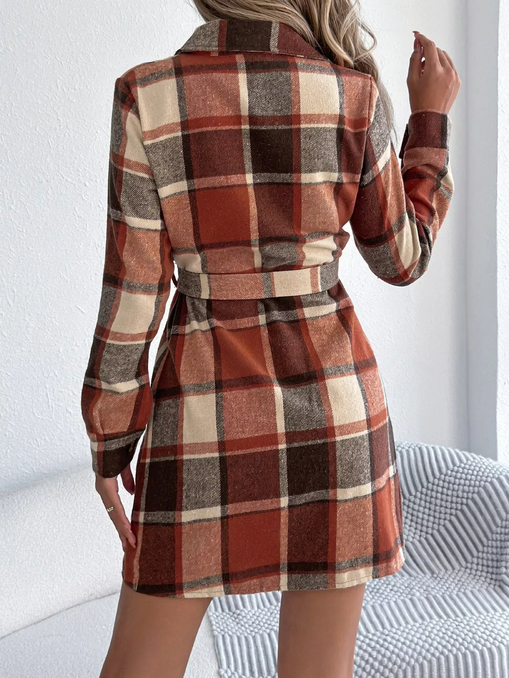 Green Plaid Belted Shirt Dress - View 14 | WEUXS