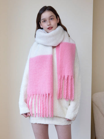 Oversized Candy Pink & White Dip-Dye Scarf