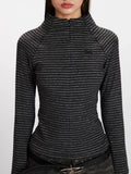 Sporty Striped Mock Neck Raglan Top - WEUXS