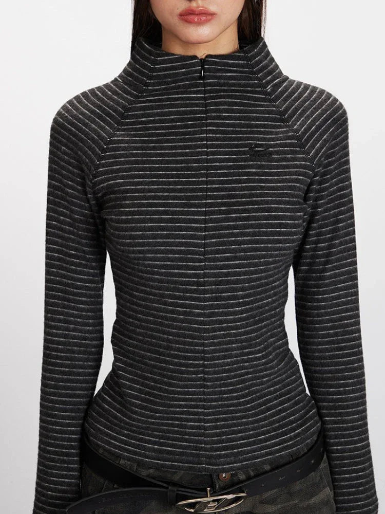 Sporty Striped Mock Neck Raglan Top - WEUXS