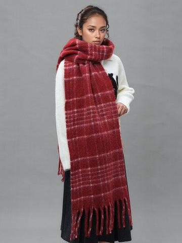 Classic Red Tartan Wool Blend Scarf
