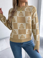 Spooky Chic Ghost Checkered Knit Sweater - WEUXS