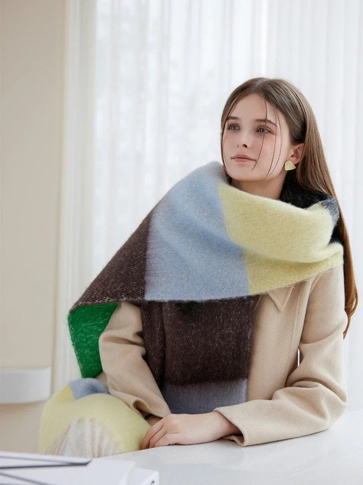 Dopamine Rainbow Block Stripe Oversized Scarf - WEUXS