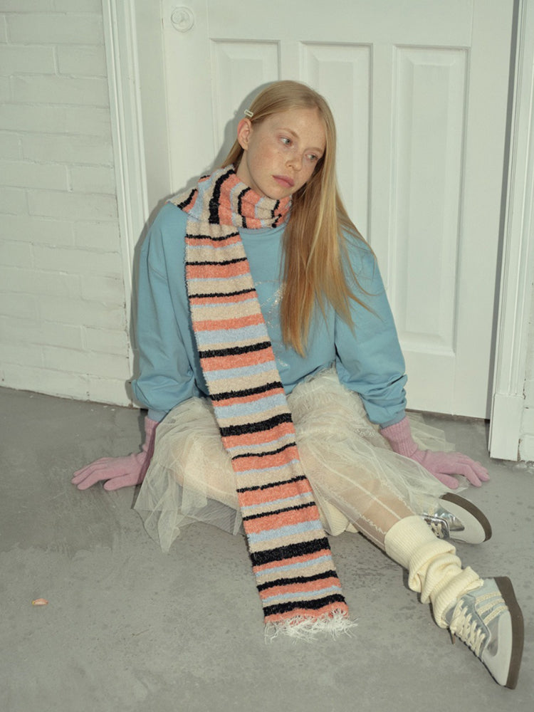 Bouclé striped wool blend scarf - View 6 | WEUXS