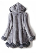 Opulent Silver Grey Faux Mink & Fox Fur Hooded Coat - WEUXS