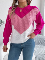 Colorblock cable knit sweater - View 17 | WEUXS