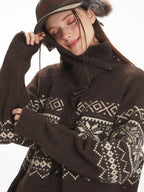 Vintage Fair Isle Toggle Button Cardigan - WEUXS