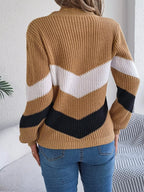 Color Block Chevron Knit Sweater - View 15 | WEUXS