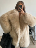 Aspen Champagne Shaggy Faux Fur Coat - WEUXS