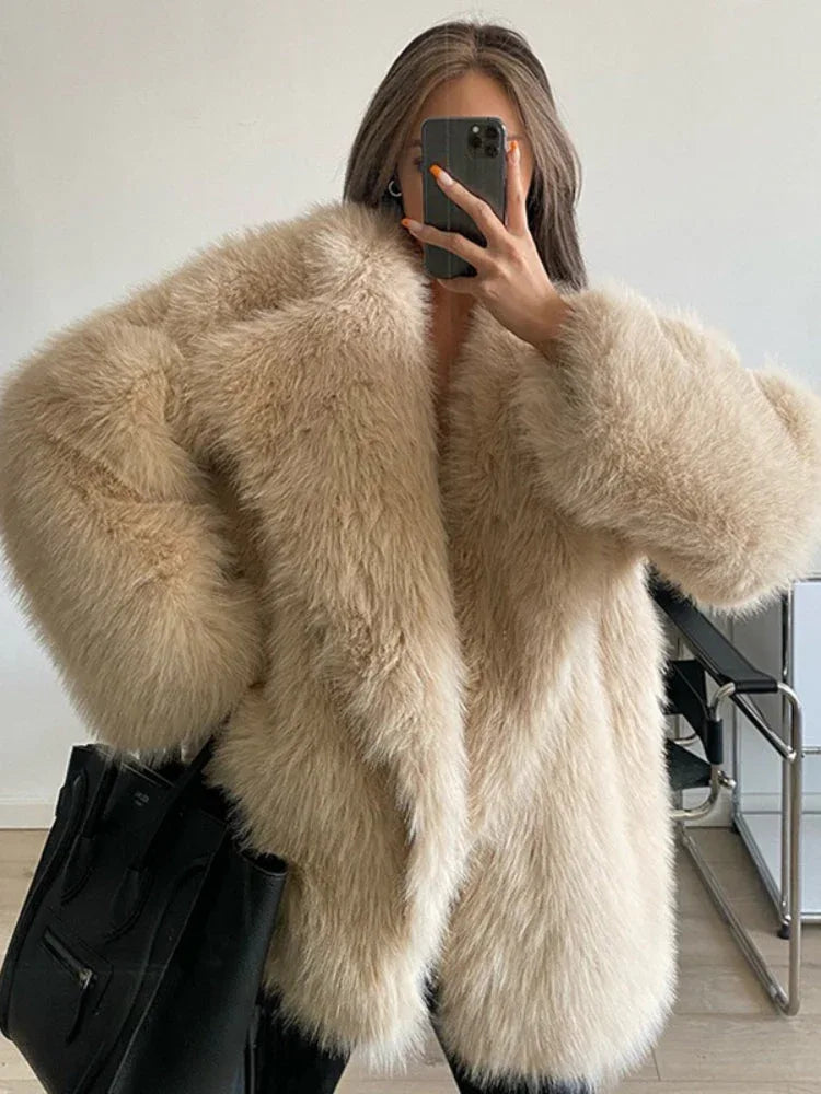 Aspen Champagne Shaggy Faux Fur Coat - WEUXS