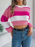 Sunset Boulevard Color Block Knit Crop Sweater - WEUXS