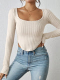 Effortless Cream Beige Square Neck Ribbed Crop Top - WEUXS