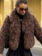 Shaggy Faux Fur Cropped Jacket - View 8 | WEUXS