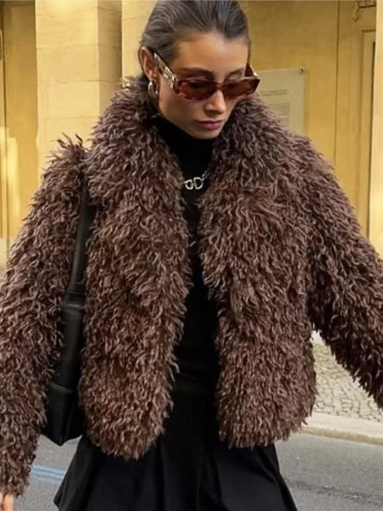 Shaggy Faux Fur Cropped Jacket - View 8 | WEUXS