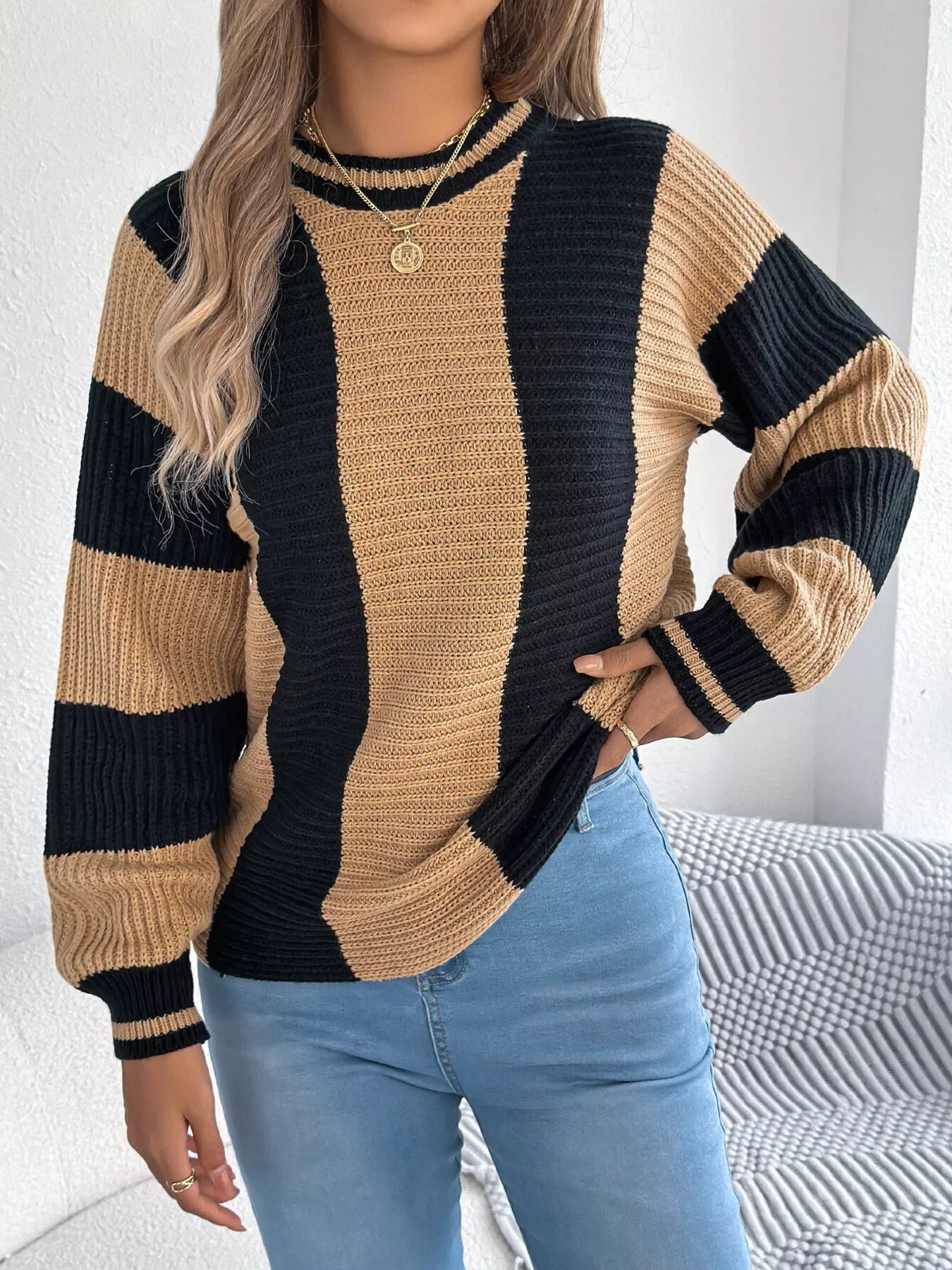 Vertical stripe knit sweater - View 19 | WEUXS
