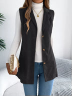 Beige corduroy sleeveless jacket with notched lapel - View 16 | WEUXS