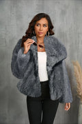 Luxe Sage Grey Faux Fox Fur Coat - WEUXS