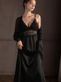 Satin lace robe and slip dress set - View 14 | WEUXS