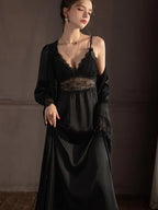 Satin lace robe and slip dress set - View 14 | WEUXS