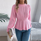 White Cable Knit Peplum Sweater - View 8 | WEUXS