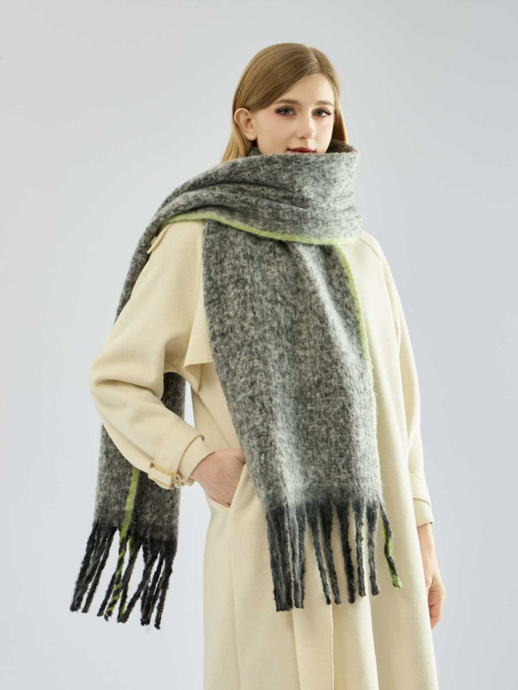 Textured Boucle Scarf with Contrast Trim