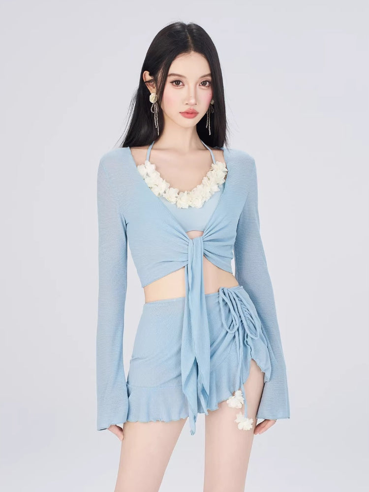 Cream 3-piece swimsuit set with cover up - View 6 | WEUXS