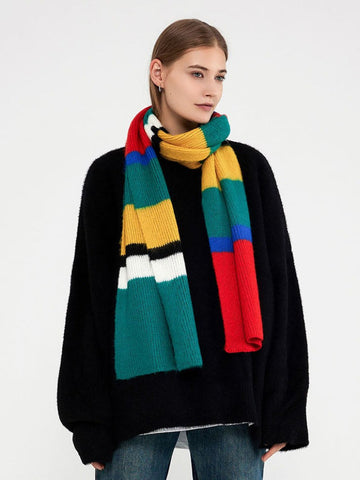 Vivid Color Block Mohair-Feel Scarf