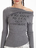 Asymmetrical Knit Top with graphic print and off-the-shoulder neckline - View 6 | WEUXS