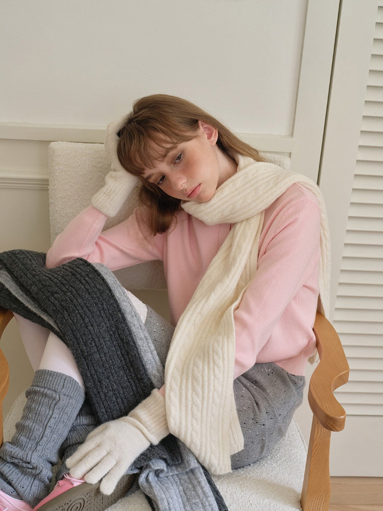 Wool Blend Textured Knit Scarf Secondary image