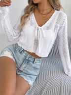 Pointelle Tie-Front Cardigan - View 15 | WEUXS