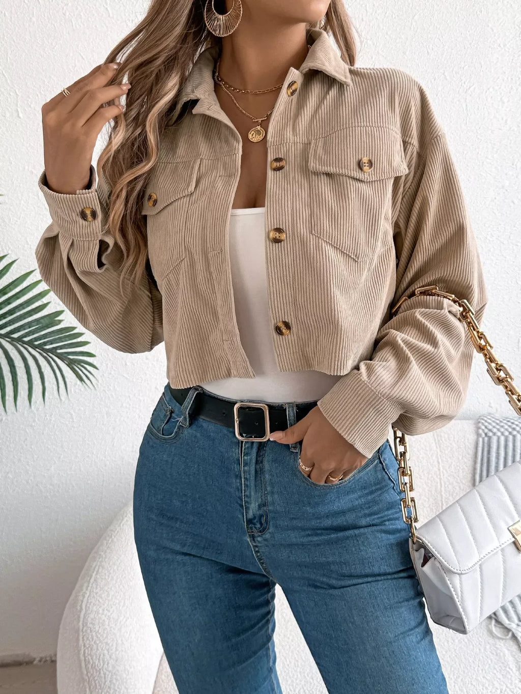 Cropped Corduroy Jacket - View 12 | WEUXS