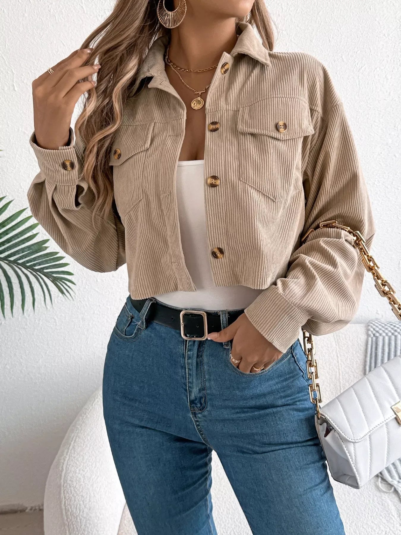 Cropped Corduroy Jacket - View 12 | WEUXS