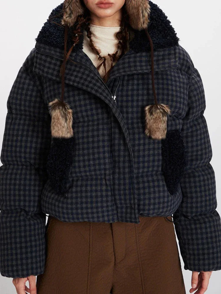Plaid Cropped Puffer Jacket - View 6 | WEUXS