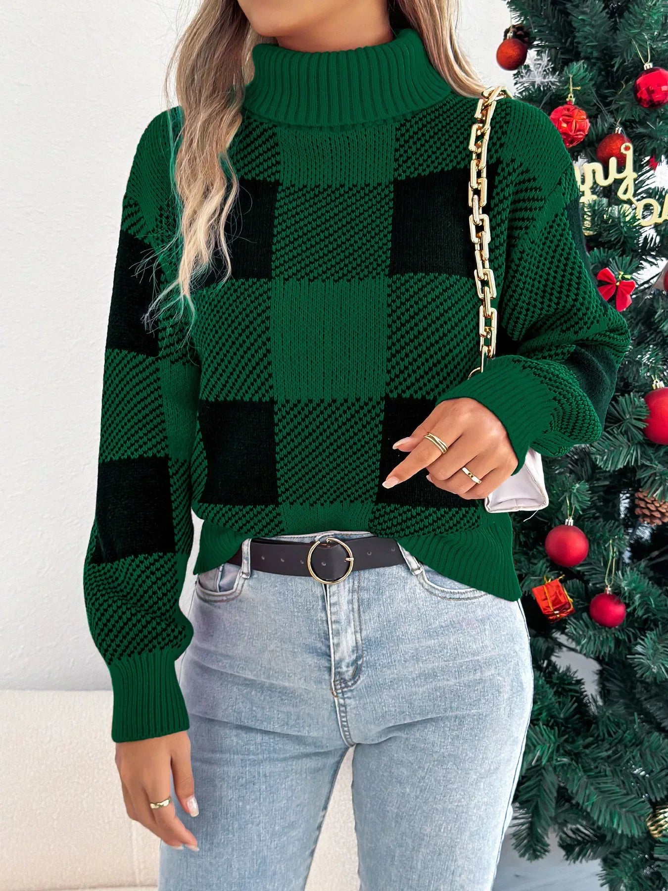 Evergreen Heritage Buffalo Plaid Turtleneck Sweater - WEUXS Main image