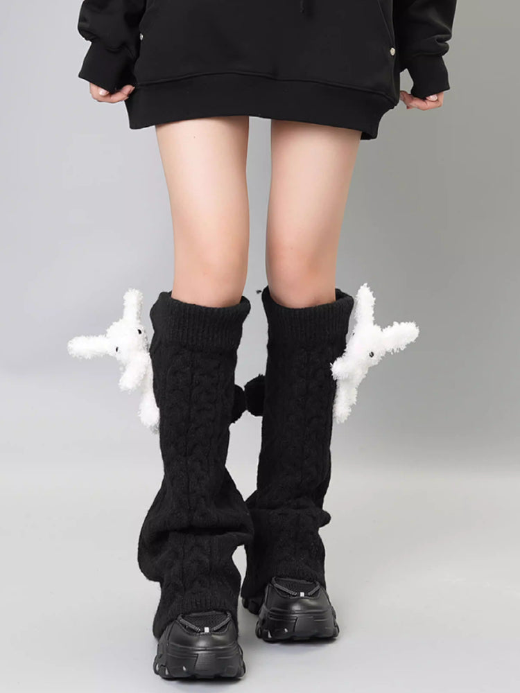 Cable knit leg warmers with teddy bear accent - View 7 | WEUXS