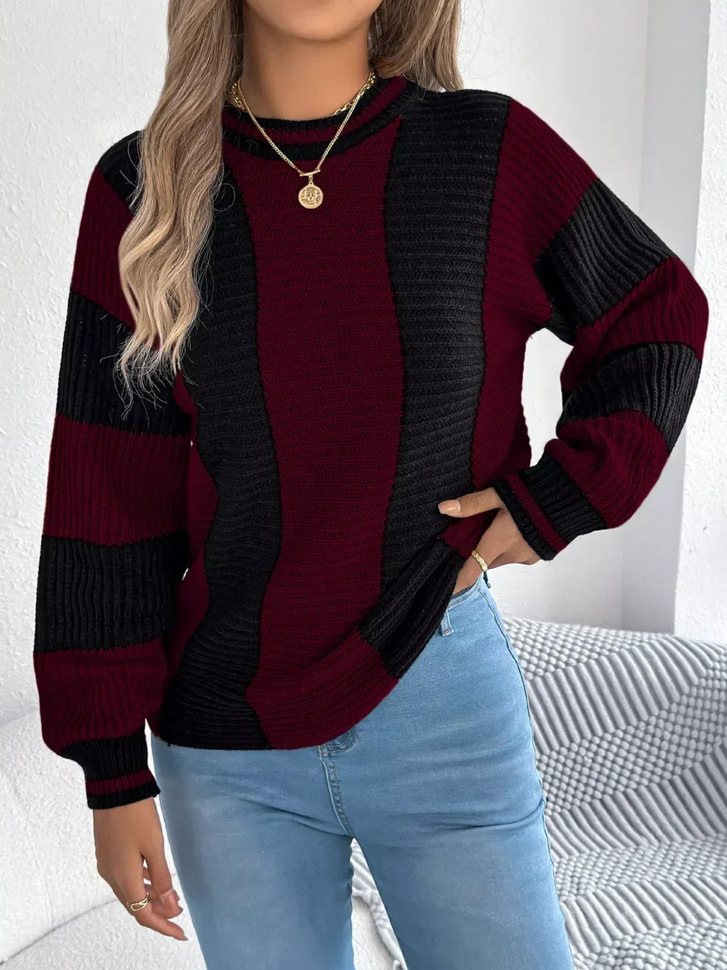 Vertical stripe knit sweater - View 8 | WEUXS
