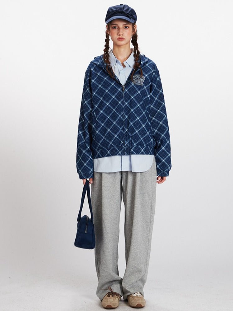American Retro Plaid Zip - Up Hoodie - WEUXS