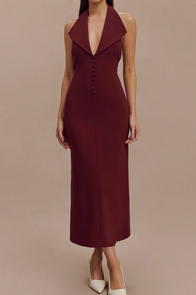 Annita Crepe Halter Midi Dress - WEUXS